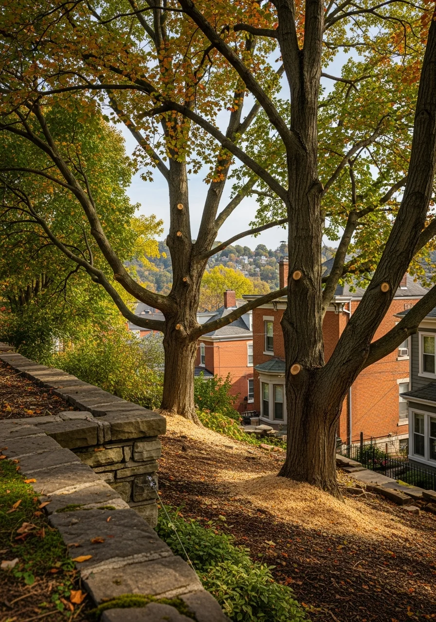 Completed Pittsburgh project on a hillside property showing quality construction and integration with the neighborhood's character.